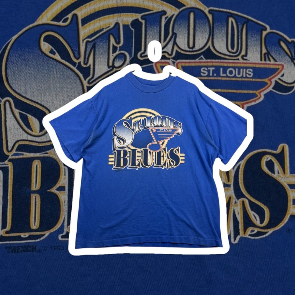 Vintage 1993 St Louis Blues T Shirt Mens XL Blue Single Stitch Trench NHL Hockey